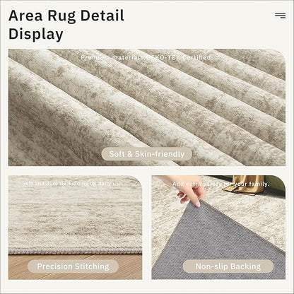 2x4 Washable Rugs for Kitchen, Floor, Entryway, Powder Room Small Area Rug Non-Slip Vintage Low Pile Throw Door Mat Beige