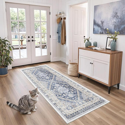 zesthome Runner Rug 2x5 - Stain Resistant Machine Washable Rug, Non Slip Vintage Hallway Runner Rugs, Low Pile Lightweight Runners for Kitchen, Entryway and Corridor
