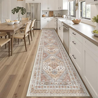3x16 Runner Rug for Hallway, Non-Slip Long Kitchen Mats for Floor, Vintage Washable Rug for Entryway, Soft Hallway Runner for Dining Room, Bedroom, Living Room(Orange,3'x16')