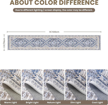 zesthome Washable Runner Rug 2.5x14 - Stain Resistant Entryway Rug,Ultra-Thin Kitchen Rugs, Anti Slip Backing Runner Rugs for Entrance Laundry Room Indoor Hallway (Blue/Beige,2.5'x14')