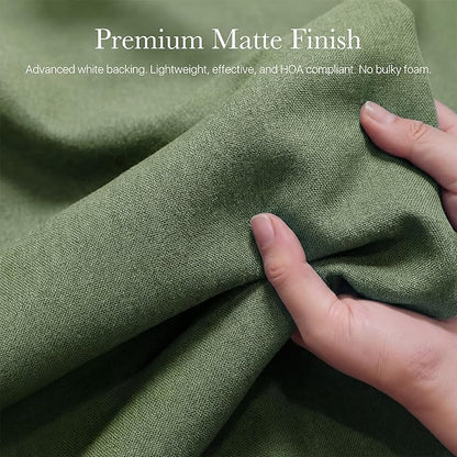 NICETOWN 100% Absolutely Blackout Linen Curtains for Bedroom Living Room, Dark Green, 52" Wide, 2 Pieces, Privacy Thermal Insulated Window Drapes 84" Long for Home Theater Enthusiasts or Gamers