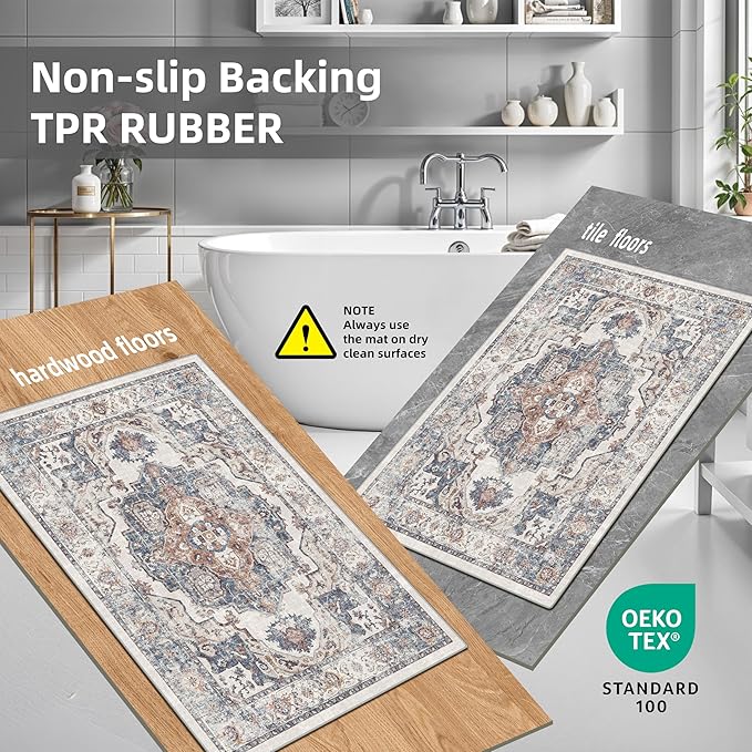 2-Piece Kitchen Runner Rug Set: Washable Non-Slip Floor Mats for Sink & Stove Cooking Area Soft Low Pile Water-Resistant Carpet for Dishwasher Fridge Fronts Durable Kitchen Island Mats(2x3+2x4,Brick)