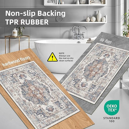 2-Piece Kitchen Runner Rug Set: Washable Non-Slip Floor Mats for Sink & Stove Cooking Area Soft Low Pile Water-Resistant Carpet for Dishwasher Fridge Fronts Durable Kitchen Island Mats(2x3+2x4,Brick)