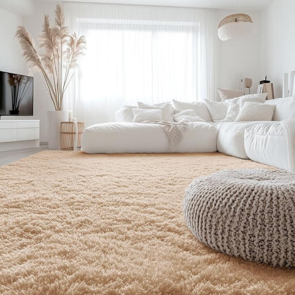 OLANLY 8x12 Machine Washable Large Area Rugs for Living Room, Bedroom, Soft Fluffy Shaggy Bedside Rug, Indoor Floor Carpet for Kids Girls and Boys, Dorms, Nursery, Home Decor Aesthetic, Beige