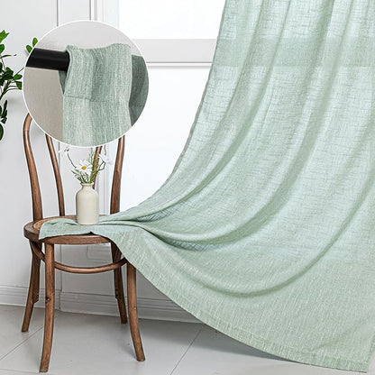 MYSKY HOME Living Room Curtains 84 Inches Long Semi Sheer Light Filtering Privacy Drapes for Bedroom Rod Pocket Textured Boho Home Decor, Backdrop Curtain for Parties, 50" x 84", Aqua, 2 Panels