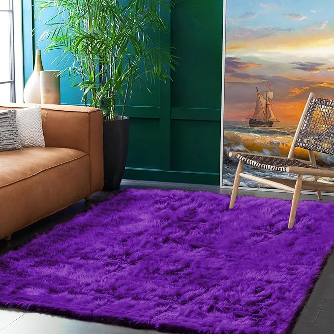 Goolela Purple Area Rug 5x8 Fluffy Fuzzy Furry Carpet for Bedroom Living Room Girls Faux Fur Plush Shaggy Washable Rectangle