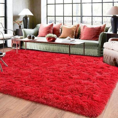 Rugs for Living Room 6x9, Soft Shaggy Modern Shag Area Rug for Bedroom, Upgrade Non-Slip Plush Fluffy Carpet for Kids Boys Girls Room Home Decor Aesthetic, Red