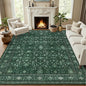 Area Rugs 9x12 Living Room Rug: Washable Rug Soft Vintage Distressed Floral Carpet Indoor Non-Slip Stain Resistant Large Carpets for Bedroom Dining Room Farmhouse Nursery Home Office Deep Green
