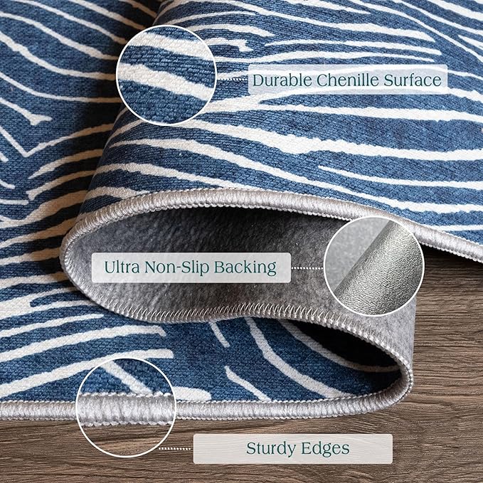 Front Door Mat Indoor Entrance - 2x4.3 Ft Modern Washable Layered Doormat Outdoor Entrance Porch Rug Non-Slip Abstract Blue White Waves Runner Rug for Kitchen Bedroom Laundry Room Porch Decor