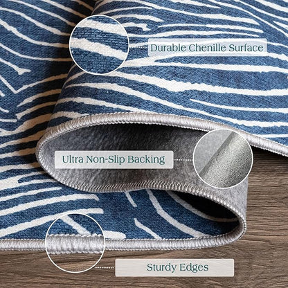 Front Door Mat Indoor Entrance - 2x4.3 Ft Modern Washable Layered Doormat Outdoor Entrance Porch Rug Non-Slip Abstract Blue White Waves Runner Rug for Kitchen Bedroom Laundry Room Porch Decor