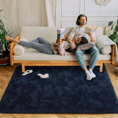 Chicrug Soft Area Rug for Bedroom Living Room Plush Fluffy Rug 4x6 Feet, Shag Furry Area Rug Carpet Non Shedding for Nursery Children Kids Girls Room Home Decorative, Navy Blue