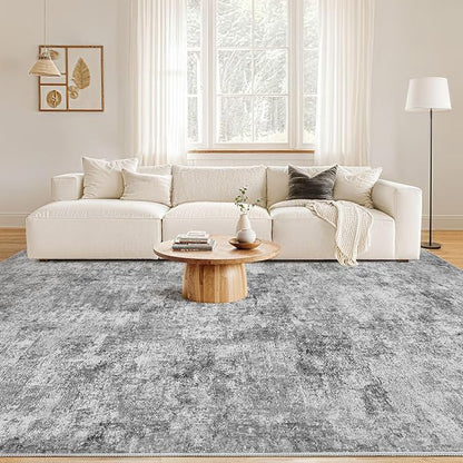 Nakagishi 9x12 Area Rugs Living Room: Washable Abstract Large Neutral Soft Rug Stain Resistant Modern Indoor Floor Non-Slip Carpet for Bedroom Nursery Kids Playroom Office Dining Room Dorm- Grey