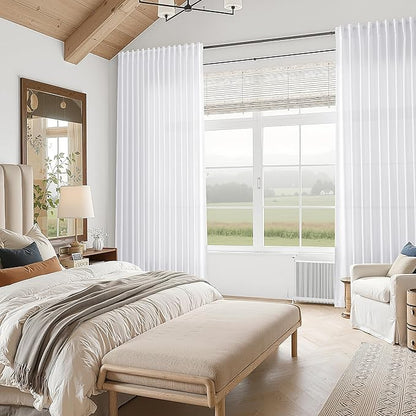 Snow White Linen Curtains 102 Inches Long for Living Room Light Filtering Semi Sheer Curtain Back Tab Luxury Neutral Modern Farmhouse Decor Floor to Ceiling Neutral Drapes for Bedroom 52x102,2 Panels