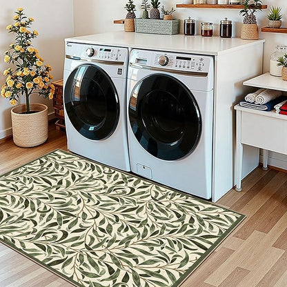 Boho Outdoor Rug - 28" x 43" Front Door Mat Indoor Outside Entrance Non-Slip Washable Outdoor Mat Spring Sage Green Leaf Rug for Entryway Kitchen Bedroom Layered Doormat for Front Porch