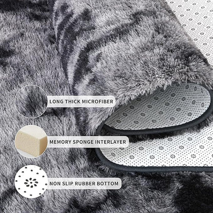 Tepook Fluffy Large Rugs for Living Room, 8x10 Area Rugs for Bedroom, Modern Shag Rug Fuzzy Carpets for Kids Boys Girls, Plush Indoor Nursery Home Decor Rug with Non-Slip Bottom, Tie-dye Dark Grey