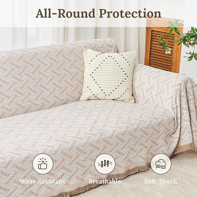 HOMERILLA Sectional Couch Covers for Sectional Sofa L Shaped Sofa Cover Blanket 2 Pieces L Shape Furniture Protector for Pets Dogs(Khaki White, XX-Large)