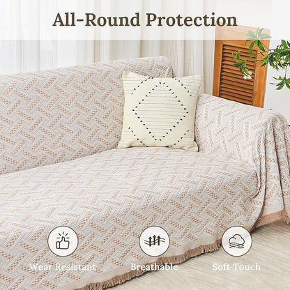 HOMERILLA Sectional Couch Covers for Sectional Sofa L Shaped Sofa Cover Blanket 2 Pieces L Shape Furniture Protector for Pets Dogs(Khaki White, XX-Large)