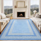 GarveeHome Modern Geometric Area Rug 5x7 Distressed Bordered Washable Non Slip Floor Carpet Non Shedding Thin Rug, Soft Low Pile Contemporary Light Blue Carpet for Dining Room, Living Room