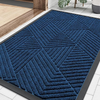 Smiry Front Door Mat Outside Entrance, Heavy Duty Sturdy Natural Rubber Doormat, Trap Dirt and Moisture, Easy Clean Low Profile Welcome Floor Mats for Indoor Outdoor Entry, 35X23 Inch, Medium Blue