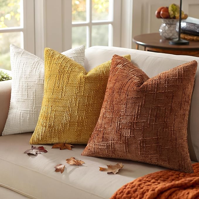 decorUhome Rust Chenille Throw Pillow Covers 18x18 Set of 2 Textured Soft Cozy Slubby Couch Pillow Covers Modern Farmhouse Boho Decorative Pillow Cases for Bed Sofa Living Room