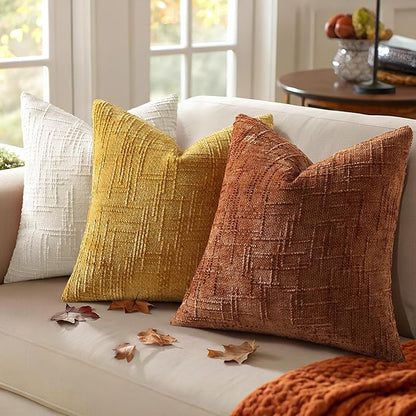 decorUhome Rust Chenille Throw Pillow Covers 18x18 Set of 2 Textured Soft Cozy Slubby Couch Pillow Covers Modern Farmhouse Boho Decorative Pillow Cases for Bed Sofa Living Room
