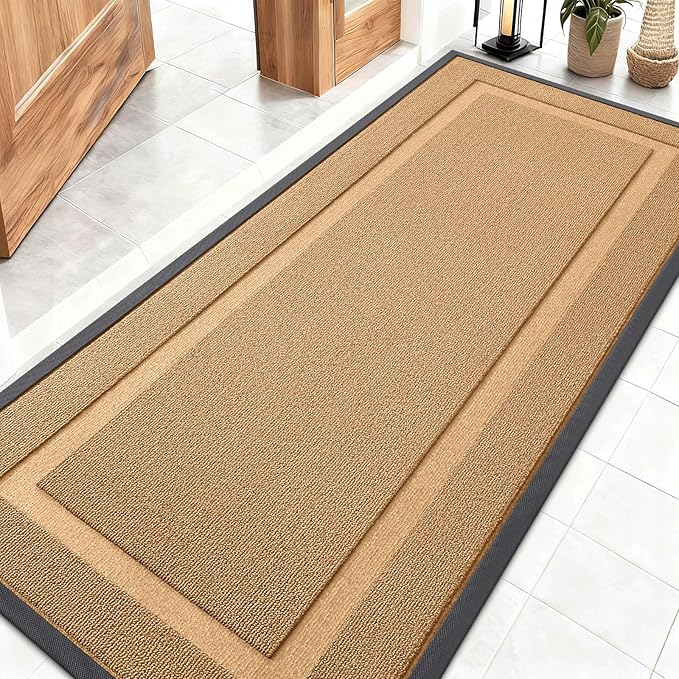 OLANLY Front Door Mat Indoor Outdoor Entrance, Waterproof All-Season, All-Weather Doormat, Sturdy Natural Rubber, Low Profile, Easy Clean Patio Porch Entryway Mat, 59x23, Butter Yellow