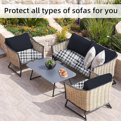 8Pcs Stretch Patio Cushion Covers,Outdoor Couch Covers Replacement,Outdoor Couch & Sofa Slipcovers,for Patio Furniture Cushion Covers,Washable Reusable urniture Protector(Black Grid,8PCS)