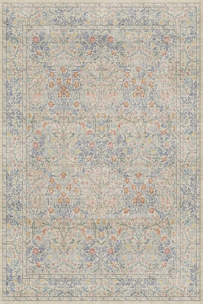 Washable Dining Room Rugs, 6x9 Area Rug for Living Room, Bedroom, Kids Playroom, Baby Nursery - Low Pile Non-Slip Lightweight - Oriental Vintage Design & Stain Resistance (6x9 Light Beige Blue)