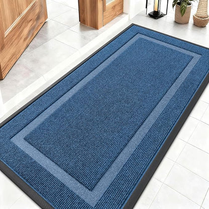 OLANLY Front Door Mat Indoor Outdoor Entrance, Waterproof All-Season, All-Weather Doormat, Sturdy Natural Rubber, Fade Resistant, Low Profile, Easy Clean Patio Porch Entryway Mat, 47x23, Light Blue