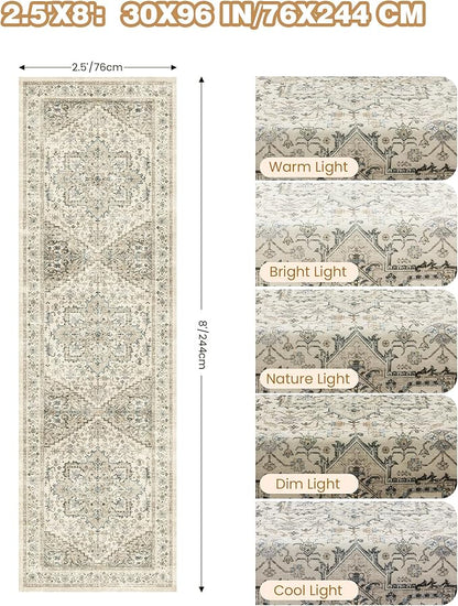Kitchen Runner Rug Non Slip Washable 2.5x8, Soft Low Pile Entryway Rug Runners for Hallways,Carpet Runner for Living Room,Kitchen, Laundry, Bathroom(Brown/Beige,2.5'x8')