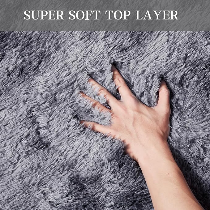 Large Area Rugs for Living Room, 6x9 Feet Fluffy Shag Fuzzy Plush Soft Bedroom Area Rugs, Indoor Floor Carpet for Kids Boys Girls Dorm Nursery Home Decor Aesthetic, Tie-Dyed Dark Gray