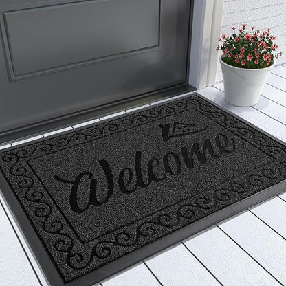 Yimobra Welcome Mat, Heavy Duty Durable Door Mats for Home Entrance Outdoor Indoor, Front Doormat for Outside Patio Floor Entry Porch Garage Office, Waterproof, Low Profile, 29.5 x 17, Black