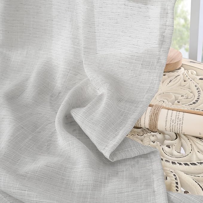 BGment Light Grey Linen Curtains for Living Room 84 Inch Length - Light Filtering Window Drapes Semi Sheer with Rod Pocket for Bedroom Dining Room Decor Lightweight, 2 Panels Set, 52 X 84 Inch