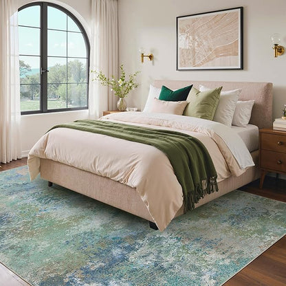 BEIMO Area Rugs 10x14 for Living Room Bedroom, Modern Abstract Machine Washable Rug, Large Soft Low Pile Floor Carpet with Non Slip Backing for Dining Room, Blue Green