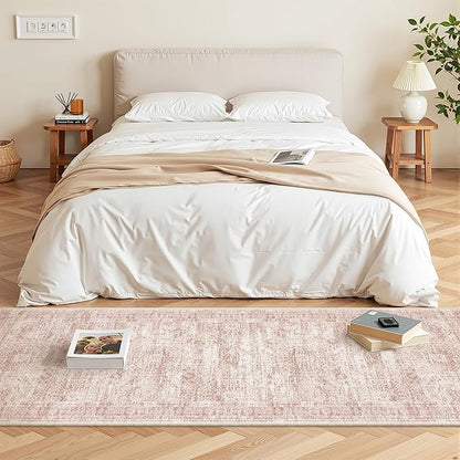 Washable Runner Rugs for Bedroom - 2x6 Runner Rug Non Slip, Ultra-Thin Entryway Runner, Soft Abstract Kitchen Runner for Hallway, Laundry, Bathroom, Indoor Door Mat(2'x6', Pink/Ivory)