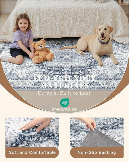 Madane Washable Runner Rug - 2x8 Runners for Hallways Kitchen Non-Slip Runner Rugs Ultra-Thin Laundry Room Rug Throw Carpet Runner for Entrance Living Dinning Room Foyer (Navy/White, 2 x 8)