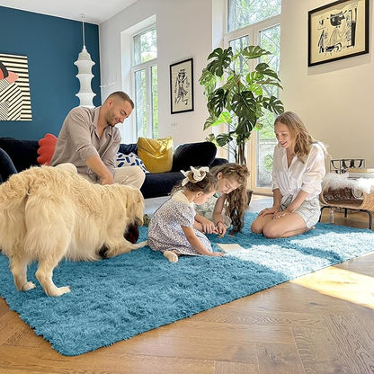 OLANLY 5x7 Machine Washable Large Area Rugs for Living Room, Bedroom, Soft Fluffy Shaggy Bedside Rug, Indoor Floor Carpet for Kids Girls and Boys, Dorms, Nursery, Home Decor Aesthetic, Slate Blue