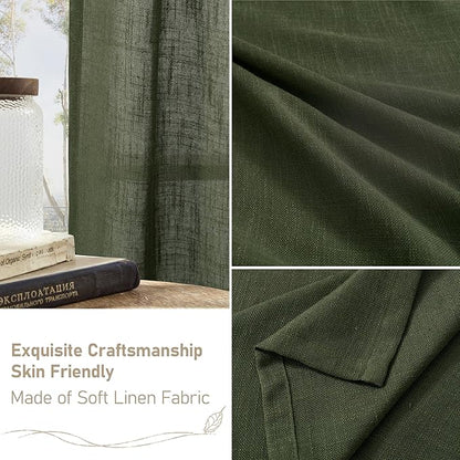 LAMIT Olive Green Linen Curtains 84 inch Length 2 Panels, Light Filtering Semi Sheer Panels Back Tab and Rod Pocket Christmas Drapes for Bedroom/Living Room, 34 x 84 Inch