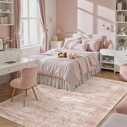 6x9 Area Rug for Living Room Washable Non-Slip Modern Rugs for Bedroom Dining Room Ultra-Thin Indoor Pink Rug