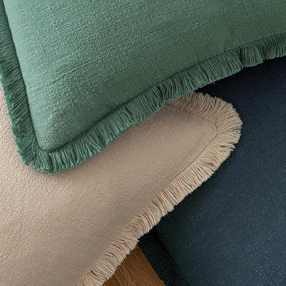 MIULEE Decorative Throw Pillow Covers Neutral Linen Fringe Throw Pillows Euro Shams Set of 2 Navy Blue Boho Farmhouse Cushion Covers for Couch Sofa Bed Living Room Spring Home Decor 22x22 Inch