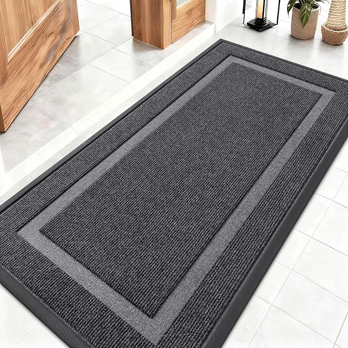 OLANLY Front Door Mat Indoor Outdoor Entrance, Waterproof All-Season, All-Weather Doormat, Sturdy Natural Rubber, Fade Resistant, Low Profile, Easy Clean Patio Porch Entryway Mat, 47x23, Grey