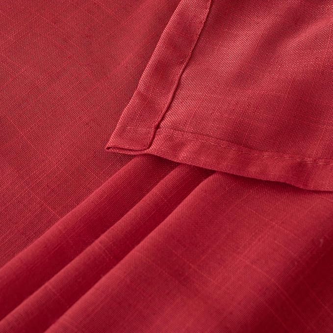 BGment Red Linen Curtains 90 Inch Length for Living Room, Long Semi Sheer Window Drapes Textured for Farmhouse Bedroom Dining with Rod Pocket Lightweight, 2 Panels Set, Each 52 Inch Wide