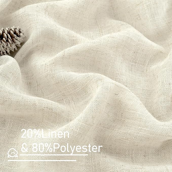 LAMIT Cream Ivory Linen Curtains 95 Inches Long 2 Panels Set for Bedroom, Back Tab and Rod Pocket Linen Textured Natural Curtains Light Filtering Boho Drapes for Living Room/Dining Room, 52 x 95 Inch