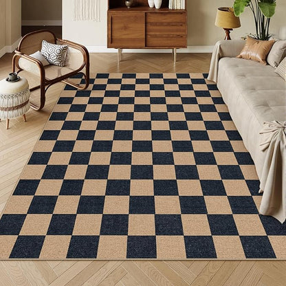 Lahome Colette Checkered Easy Jute Carpet, Washable Area Rug 6x9 Neutral Outdoor Patio Rug, Farmhouse Checkerboard Non Slip Non Shedding Floor Carpet for Dining Living Room Deck Sunroom