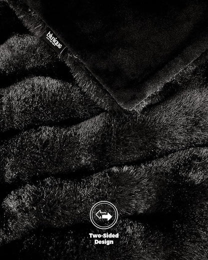 Ultra Soft Cozy Faux Fur Throw Blanket, Fuzzy Plush Thick Bubble Blanket, Luxury Fluffy Blanket for Couch, Sofa, Bedroom, and Living Room, 50x60 Inches, Black