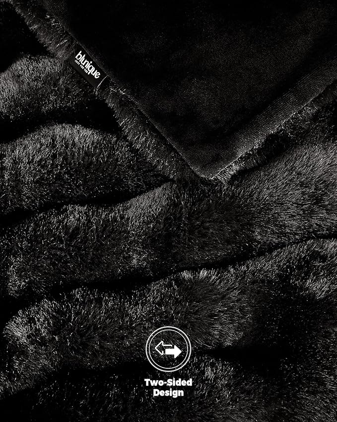 Ultra Soft Cozy Faux Fur Throw Blanket, Fuzzy Plush Thick Bubble Blanket, Oversize Luxury Fluffy Blanket for Couch, Bed, and Living Room, 60x80 Inches, Black