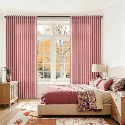 Canyon Rose Linen Curtains for Living Room 105 Inches Long Light Filtering Semi Sheer Curtain Back Tab Modern Farmhouse Decor Elegant Luxury Boho Girl Drapes for Bedroom Dinner Room 52x105, 2 Panels