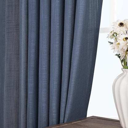 Navy Blue Curtains for Living Room Back Tab Modern Farmhouse Semi Sheer Blue Curtains 132 inches Long 2 Panels Set Muted Neutral Window Curtain for Dining Room Bedroom 52x132