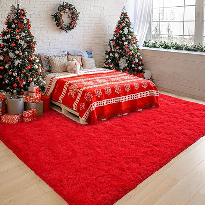 Chicrug Soft Area Rugs for Bedroom Living Room Plush Fluffy Rug 5x8 Feet, Shag Furry Area Rug Carpet Non Shedding for Nursery Children Kids Girls Room Home Decorative, Red