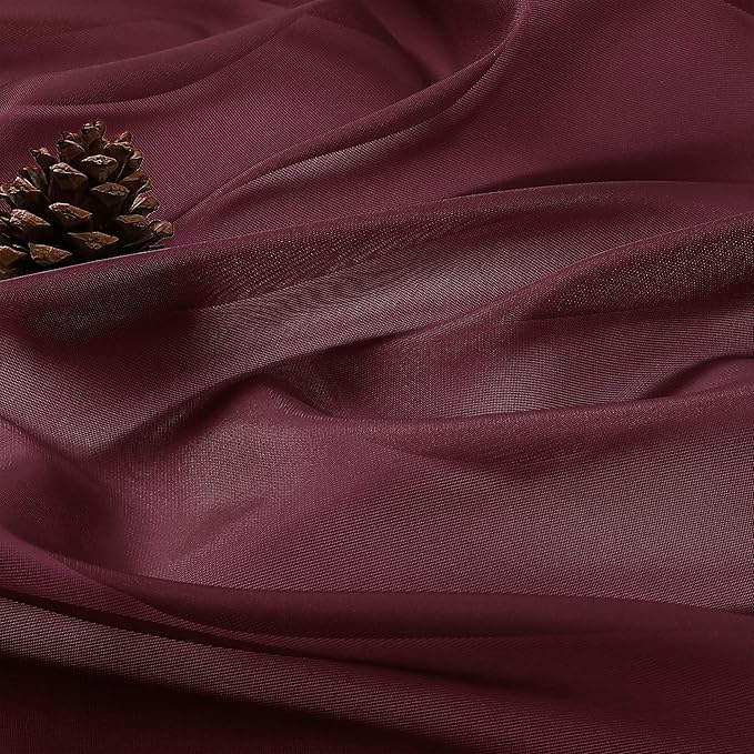 OVZME Burgundy Sheer Curtains 120 Inches Long 2 Panels Set, 59 Inch Extra Wide Soft Airy Lightweight Sheer Curtains for Living Room, Farmhouse Voile Filmy Rod Pocket Drapes, 59Wx120L Inches